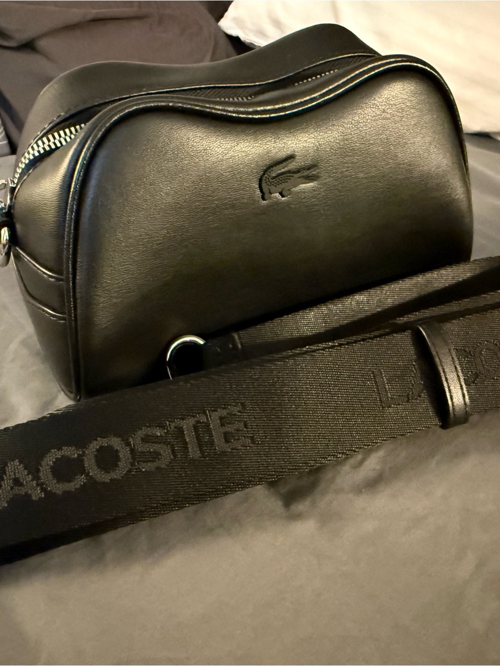 Lacoste Black Leather Mini Lora Shoulder Bag with Strap